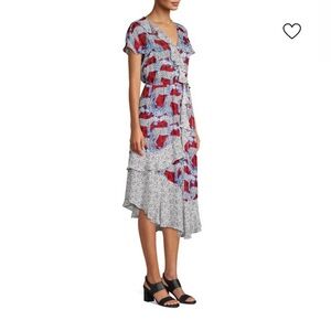 Parker Reina Mixed Print Wrap-Front Midi Dress in Animalia